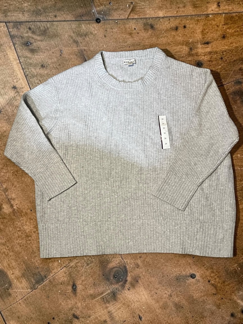 Ava & Viv Ribbed Crewneck Sweater - Heather Gray